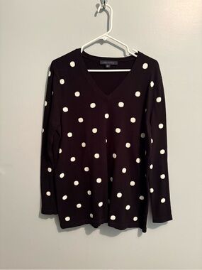 Tommy Hilfiger Women’s Medium Black White V-Neck Polka Dot Sweater Preppy Soft